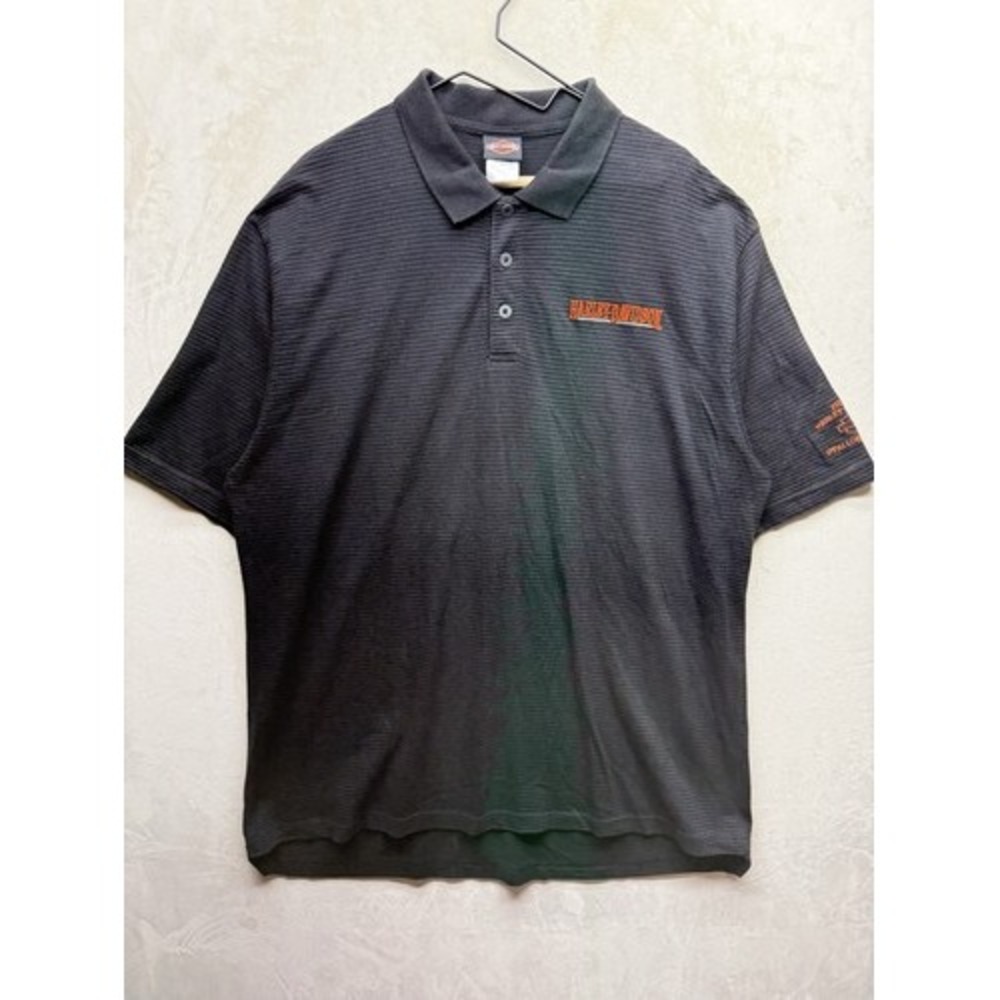 Harley Davidson Striped Polo Shirt Mens XL Fritzel O'Fallon IL Black Embroidered